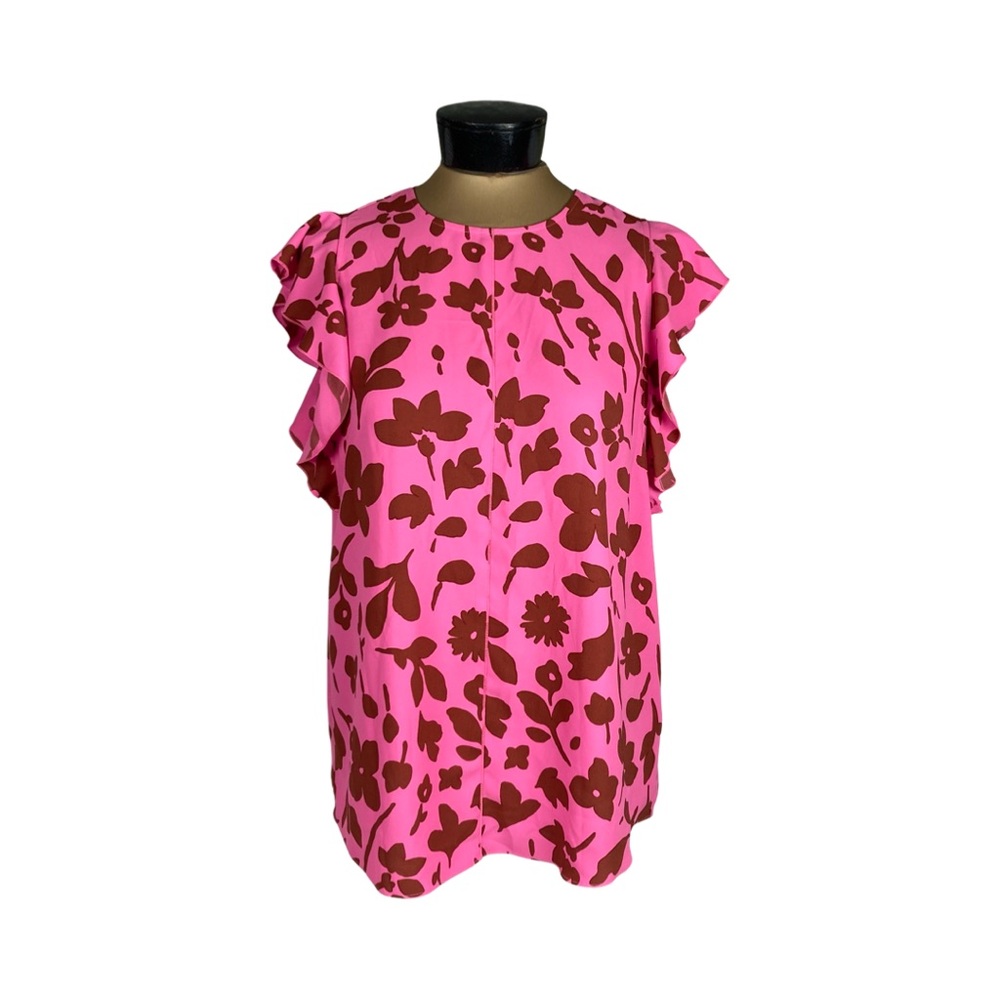 Kate Spade Splash Floral Crewneck Flutter Sleeve Keyhole Top Size M Pink Multi